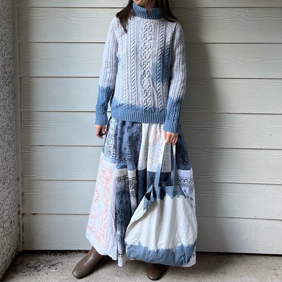 Reworked Handmade Tie Dye Indigo Croft&Barrow Chunky Turtleneck Sweater. -CA4 - Picture 1 of 12